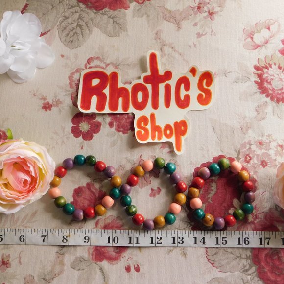 Multi-Color Wooden Beaded Bracelets (x3) - Picture 3 of 4